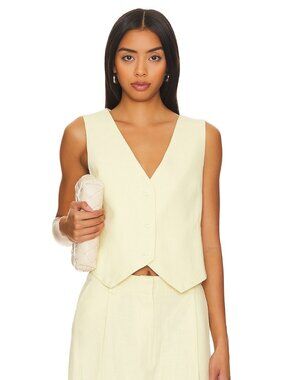 LIONESS Leo Vest in Butter yellow cotton linen tank top suit